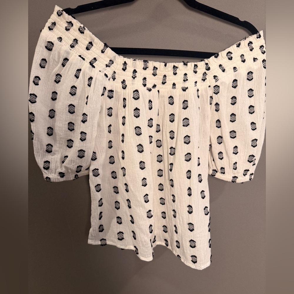 Women's Off-Shoulder White Blouse with Black Dot Print